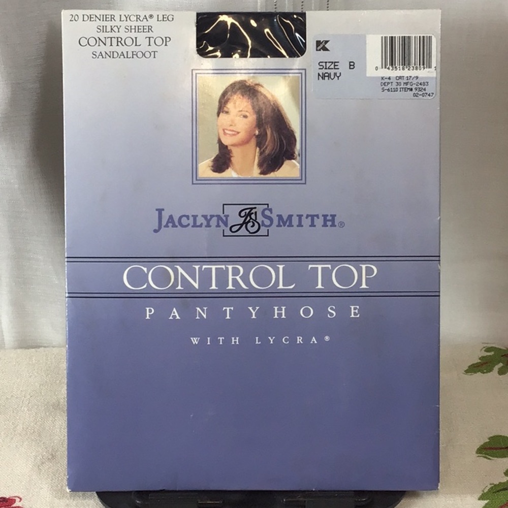 ⚜️Jaclyn Smith Navy Silky Sheer Tights Control Top Sandalfoot Pantyhose Sz.B